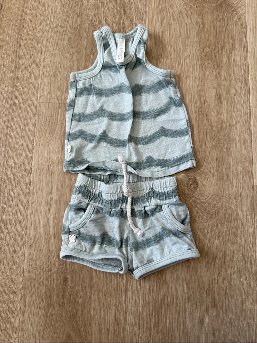 Childhoods Striped Toddler Tank & Shorts Set in Light Gray and Slate